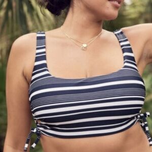 New Aerie Navy and White Striped Side Tie Bikini Top Size Medium